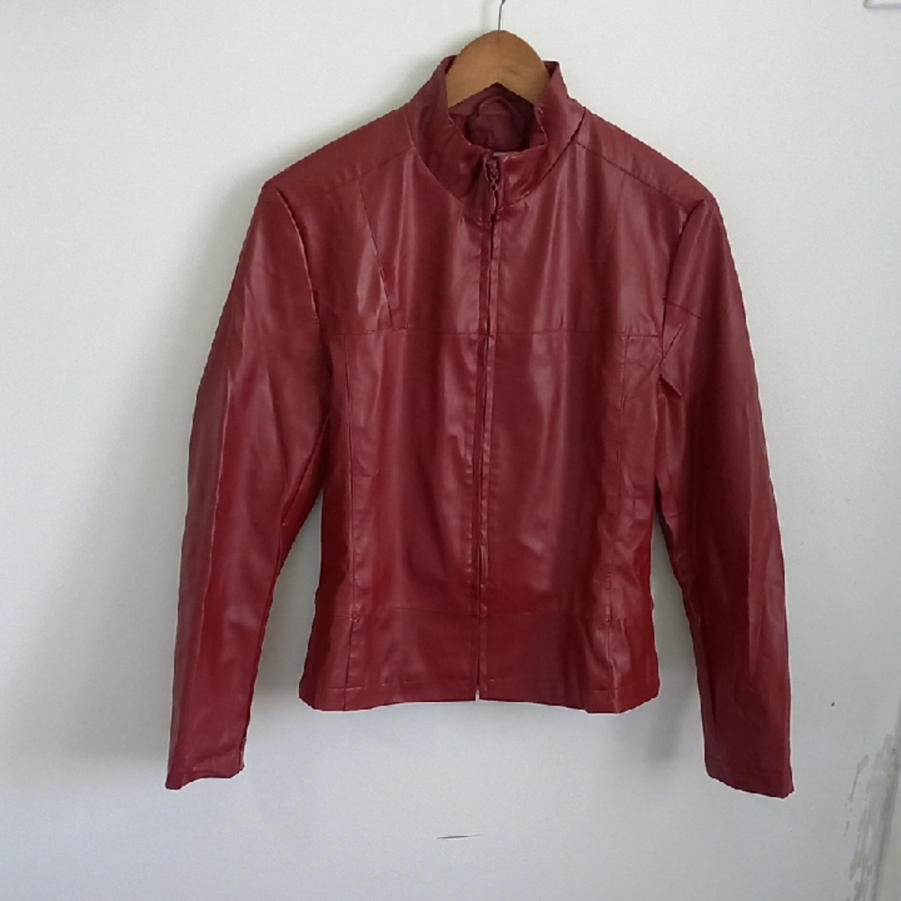 Smart Set Red Faux Leather Jacket Fitted Minimalist Design